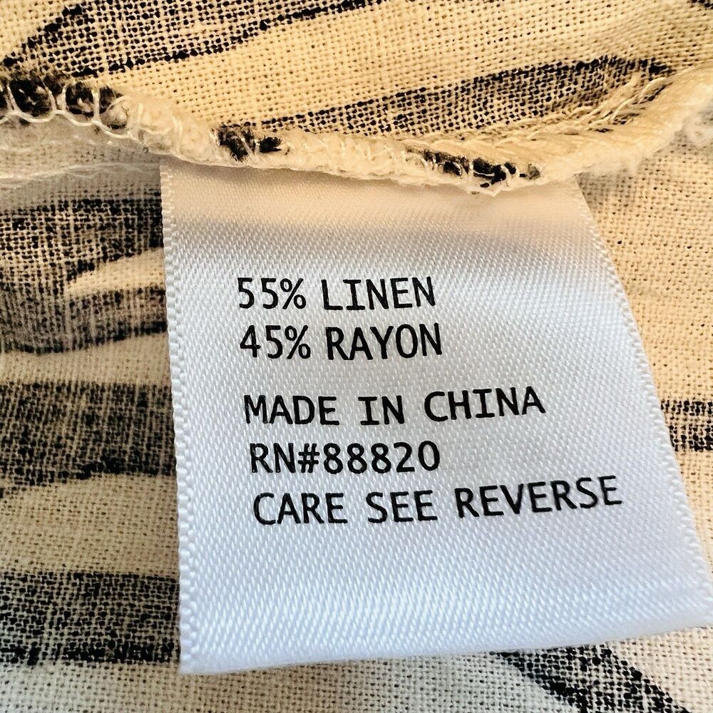 Rachel Zoe Linen Black & White Palm Frond Tropical Blouse Resort Wear Plus 2X - Picture 10 of 11